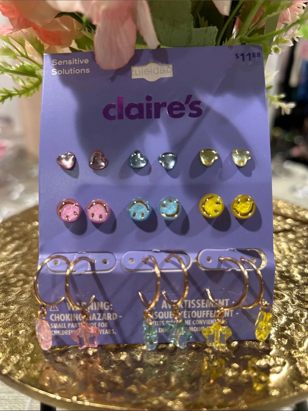 Claire's Pastel Heart, Smiley & Crystal Hoop & Stud Earring Set.